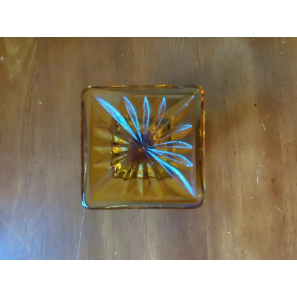 Vintage Indiana Amber Glass Mt. Vernon Tea Footed Goblet Glass Square Base